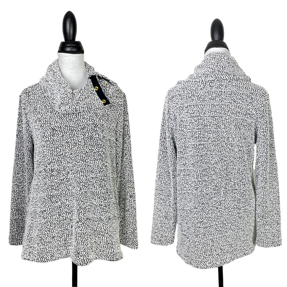 Calvin Klein | Black & White Popcorn Texture Cowl Neck Pullover Sweater